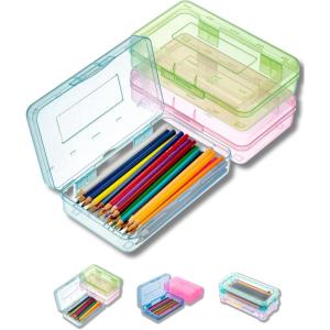 imageMr Pen Clear Pencil Boxes 12 Pack 79quotx45quotx24quot SnapTight Lid Plastic Pencil Box OrganizerPink  Blue  Green