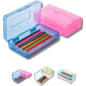 imageMr Pen Clear Pencil Boxes 12 Pack 79quotx45quotx24quot SnapTight Lid Plastic Pencil Box OrganizerPink  Blue 8 x 47 x 22