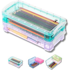 imageMr Pen Clear Pencil Boxes 12 Pack 79quotx45quotx24quot SnapTight Lid Plastic Pencil Box OrganizerPink  Blue 85 x 4 x 19