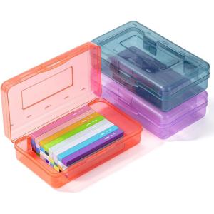 imageMr Pen Clear Pencil Boxes 12 Pack 79quotx45quotx24quot SnapTight Lid Plastic Pencil Box OrganizerPurple  Coral  Blue