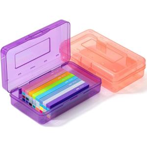 imageMr Pen Clear Pencil Boxes 12 Pack 79quotx45quotx24quot SnapTight Lid Plastic Pencil Box OrganizerPurple  Orange