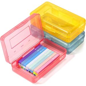 imageMr Pen Clear Pencil Boxes 12 Pack 79quotx45quotx24quot SnapTight Lid Plastic Pencil Box OrganizerRed  Blue  Yellow