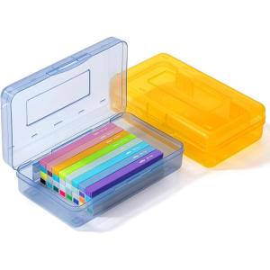 imageMr Pen Clear Pencil Boxes 12 Pack 79quotx45quotx24quot SnapTight Lid Plastic Pencil Box OrganizerYellow  Blue