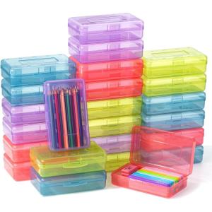 imageMr Pen Clear Pencil Boxes 12 Pack 79quotx45quotx24quot SnapTight Lid Plastic Pencil Box Organizercolorful