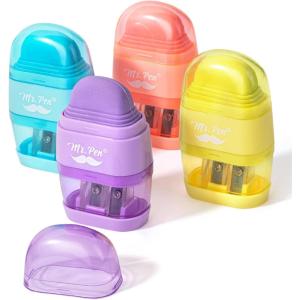 imageMr Pen Pencil Sharpener ampamp Eraser 4 Pack Colorful 2 Sharpening Holes Manual Handheld Small Pencil SharpenerMacaron Colors