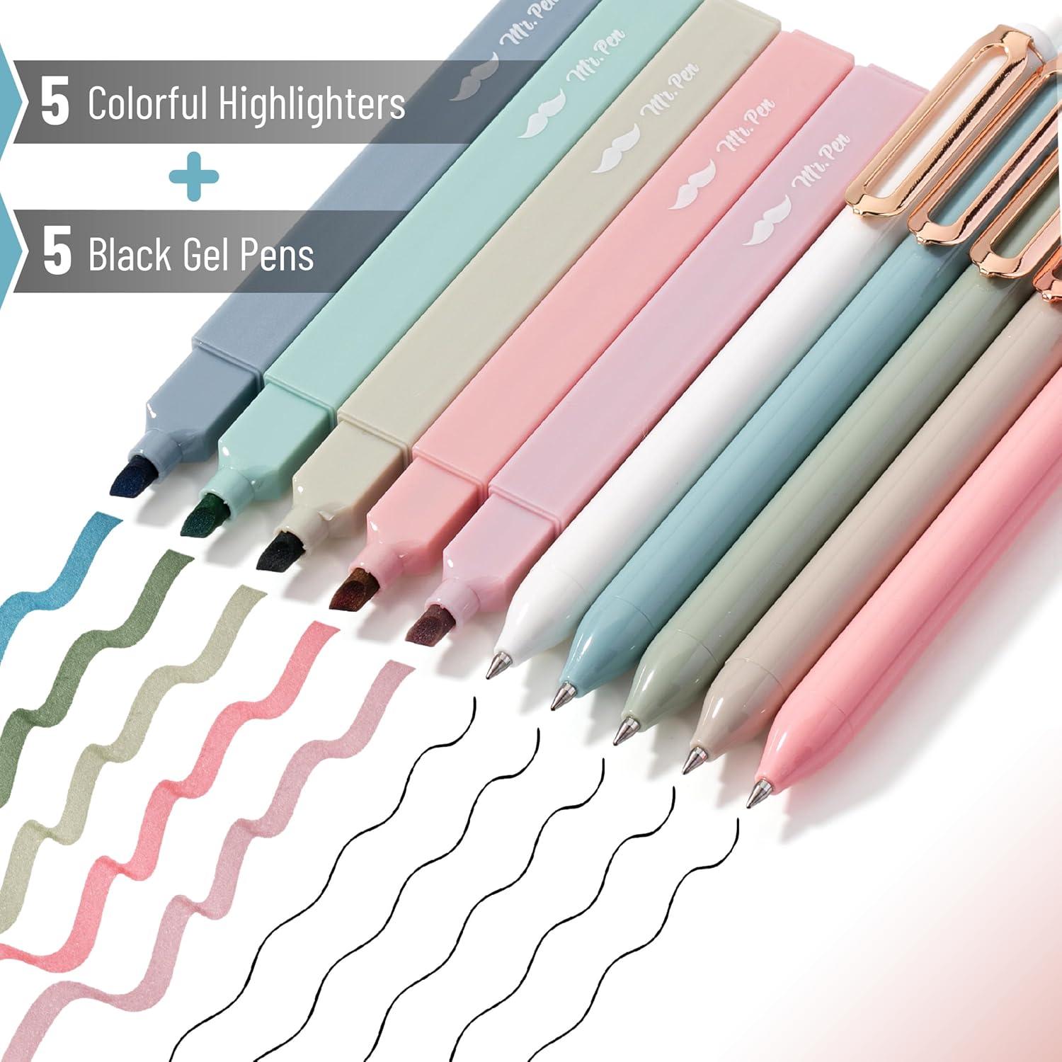 imageMr Pen Aesthetic Highlighters and Gel Pens 10 Pack Assorted Colors Bible Highlighters No Bleed Highlighters for Bibles Morandi Barrels Black Ink Gel Pens Cute Highlighter Pens Aesthetic Gel Pens