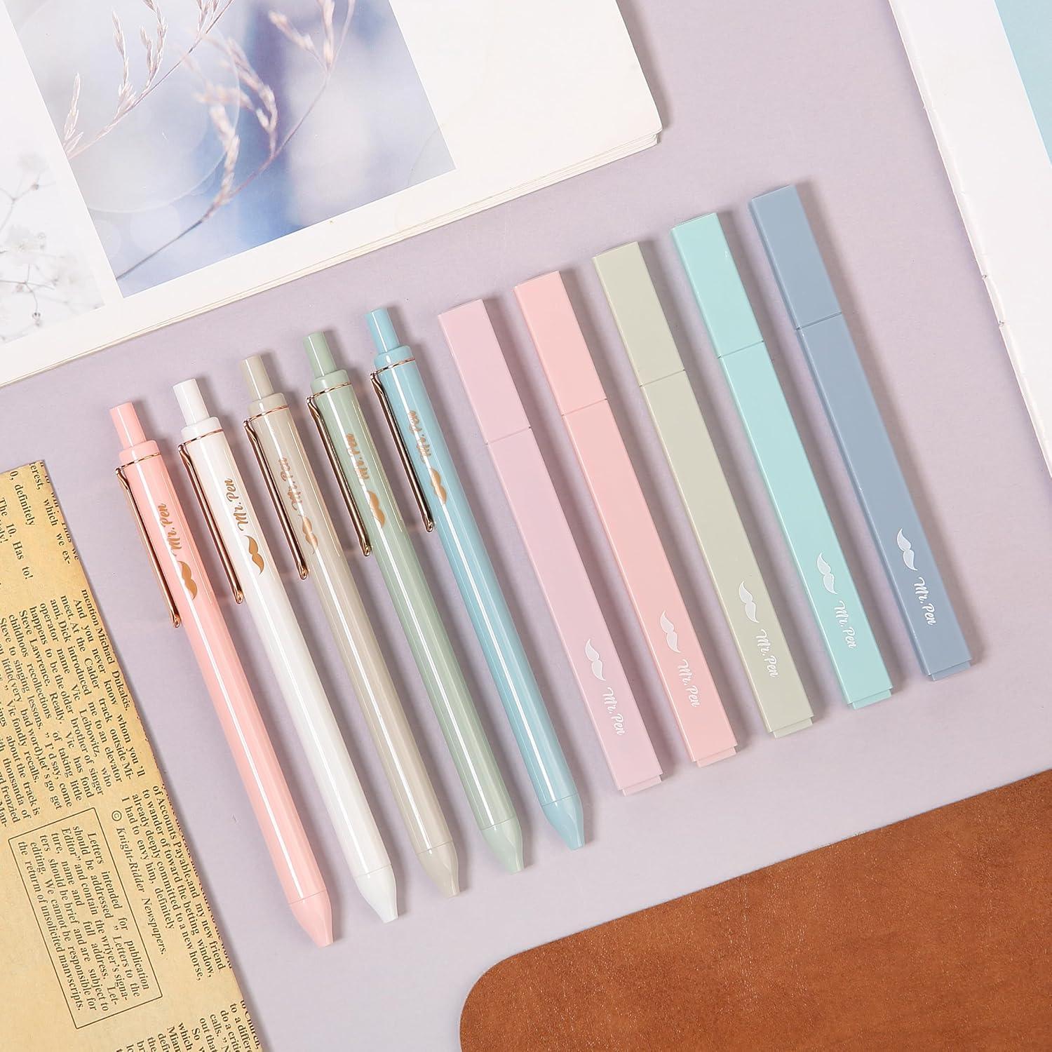 imageMr Pen Aesthetic Highlighters and Gel Pens 10 Pack Assorted Colors Bible Highlighters No Bleed Highlighters for Bibles Morandi Barrels Black Ink Gel Pens Cute Highlighter Pens Aesthetic Gel Pens