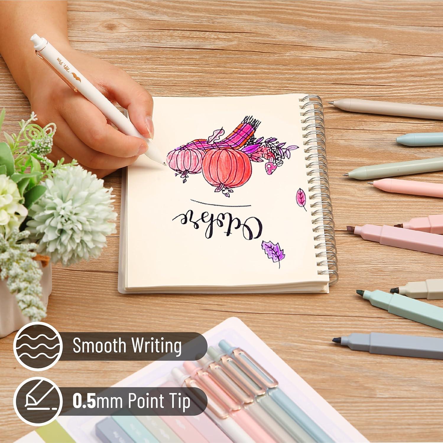 imageMr Pen Aesthetic Highlighters and Gel Pens 10 Pack Assorted Colors Bible Highlighters No Bleed Highlighters for Bibles Morandi Barrels Black Ink Gel Pens Cute Highlighter Pens Aesthetic Gel Pens