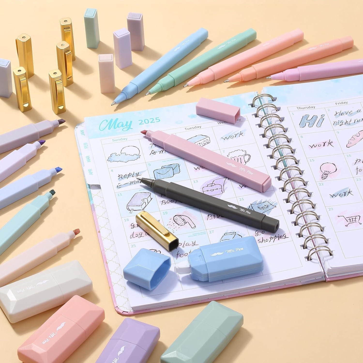 imageMr Pen Aesthetic Highlighters and Pens 17 Pack Aesthetic Correction Tapes Cute Highlighters Assorted Colors Black Ink Bible Pens 10mm Bible Pens No Bleed Through Highlighter Set