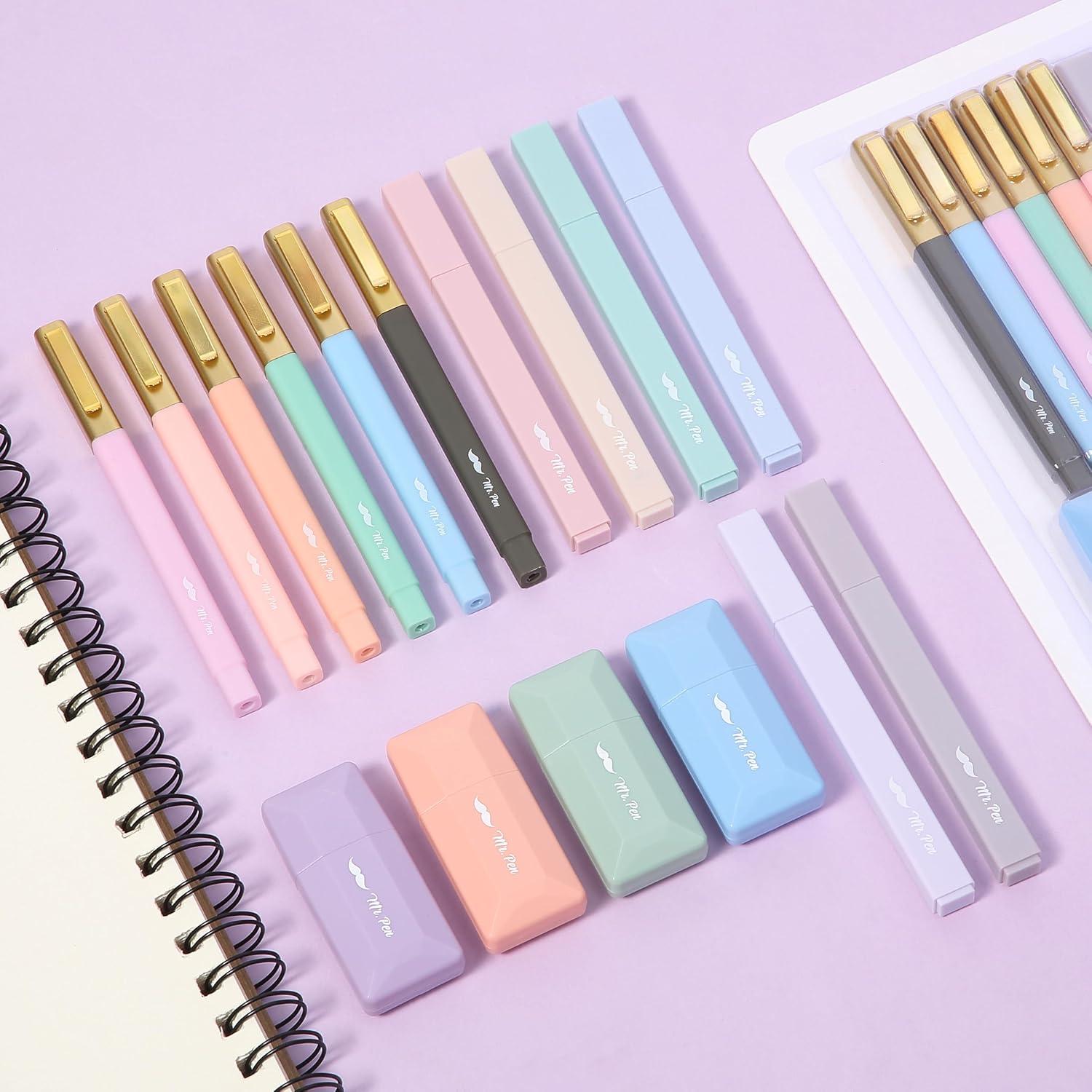 imageMr Pen Aesthetic Highlighters and Pens 17 Pack Aesthetic Correction Tapes Cute Highlighters Assorted Colors Black Ink Bible Pens 10mm Bible Pens No Bleed Through Highlighter Set