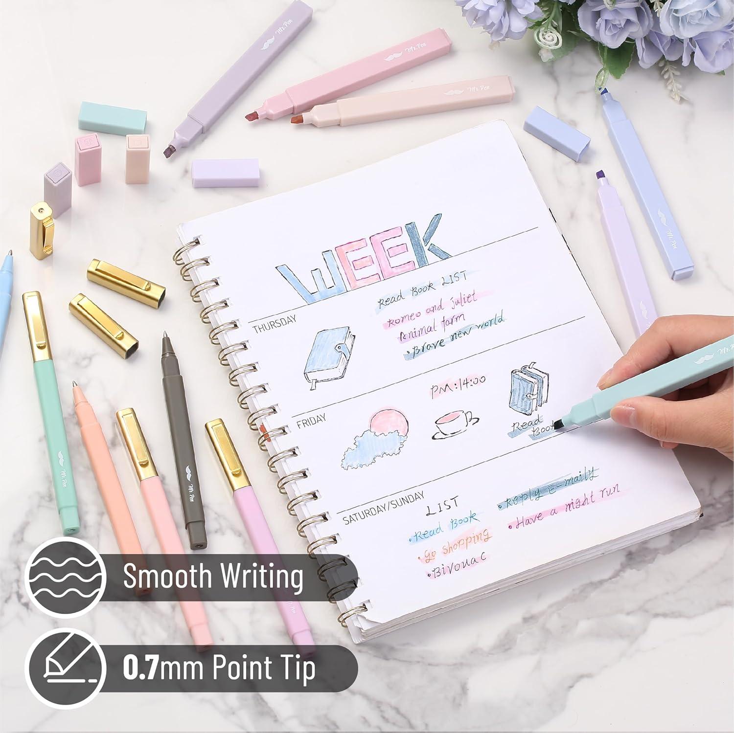 imageMr Pen Aesthetic Highlighters and Pens with Case 12 Pack 6 Pen Refills Cute Highlighters Assorted Colors Colorful Ink Bible Pens Bible Pens No Bleed Through Highlighter Set