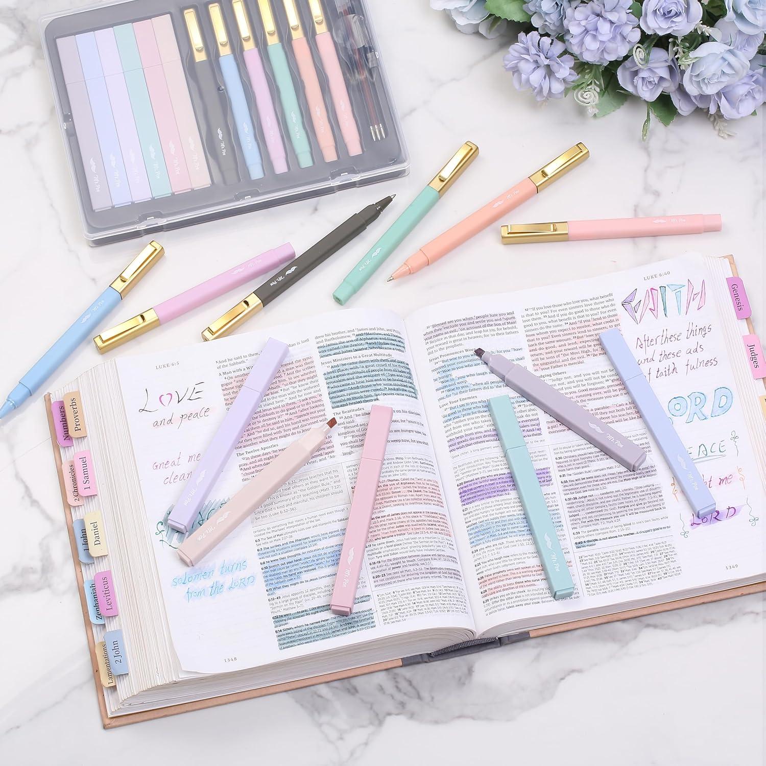 imageMr Pen Aesthetic Highlighters and Pens with Case 12 Pack 6 Pen Refills Cute Highlighters Assorted Colors Colorful Ink Bible Pens Bible Pens No Bleed Through Highlighter Set