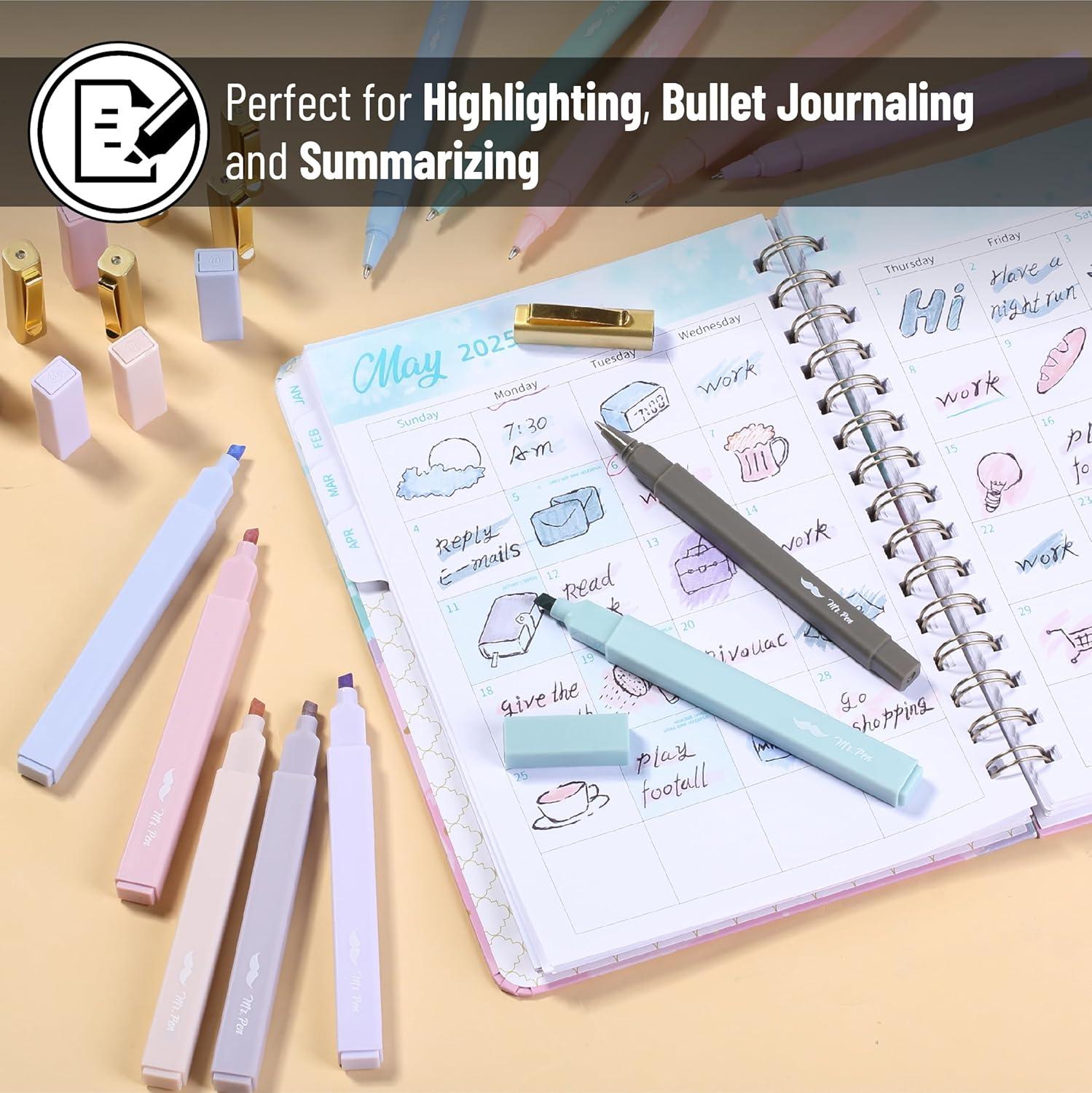 imageMr Pen Aesthetic Highlighters and Pens with Case 12 Pack 6 Pen Refills Cute Highlighters Assorted Colors Colorful Ink Bible Pens Bible Pens No Bleed Through Highlighter Set