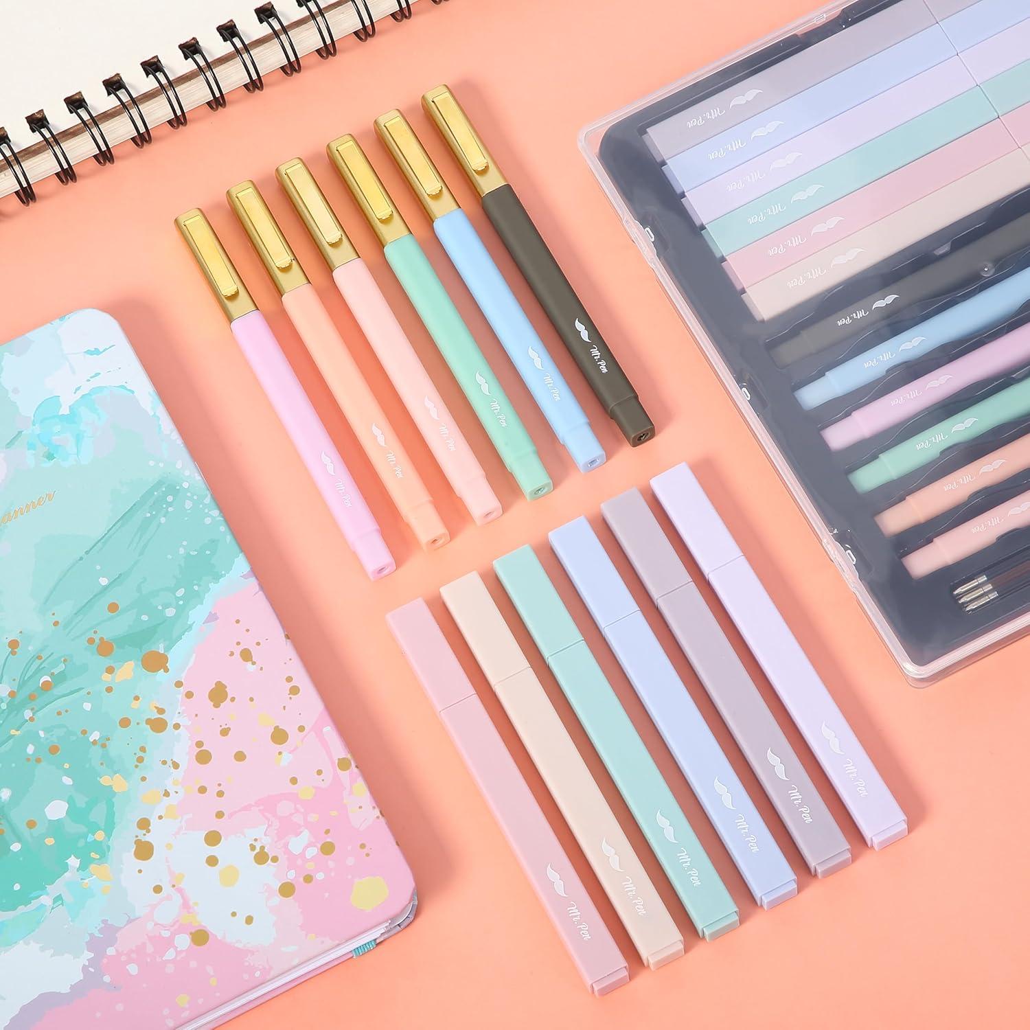 imageMr Pen Aesthetic Highlighters and Pens with Case 12 Pack 6 Pen Refills Cute Highlighters Assorted Colors Colorful Ink Bible Pens Bible Pens No Bleed Through Highlighter Set