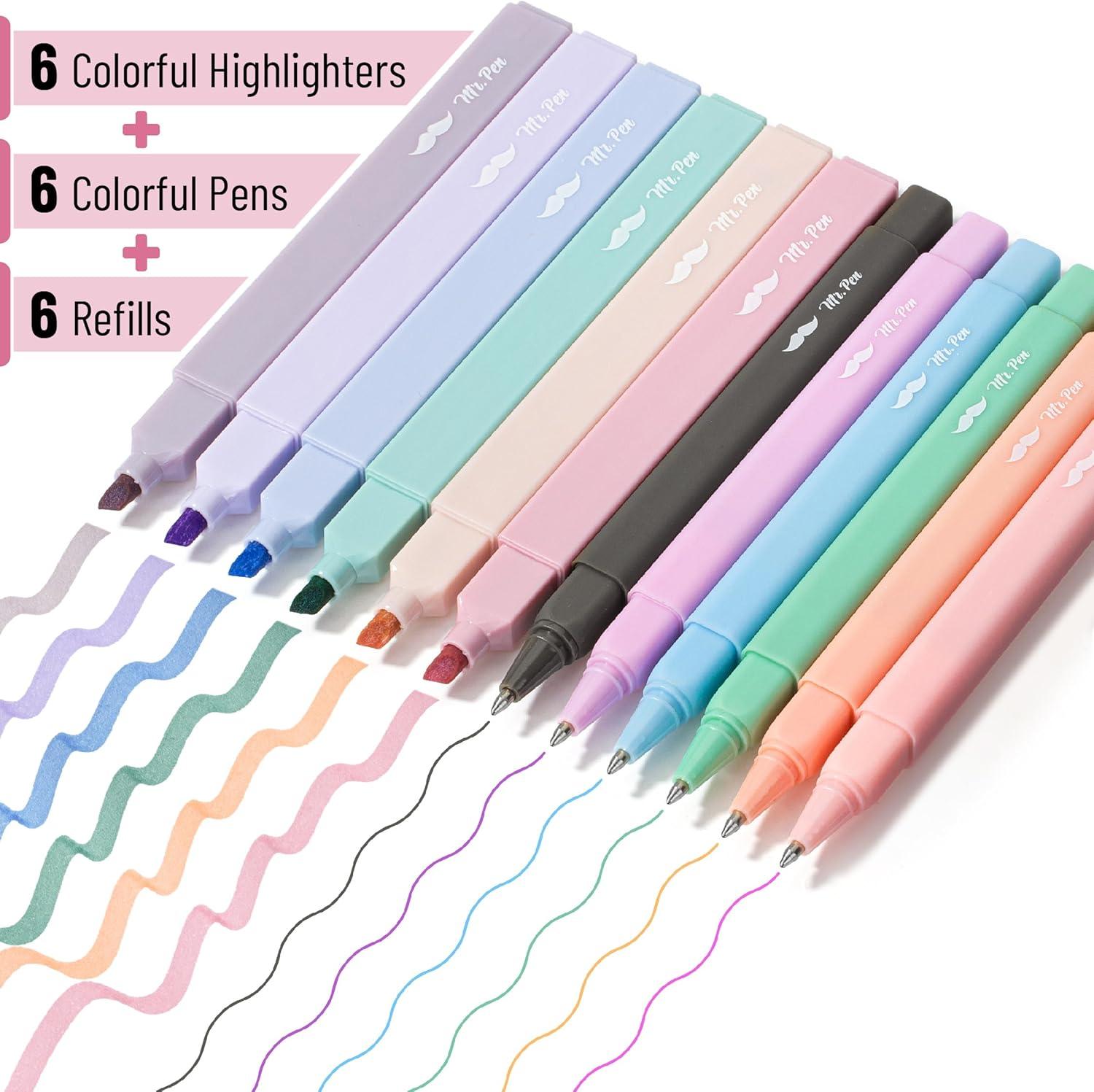 imageMr Pen Aesthetic Highlighters and Pens with Case 12 Pack 6 Pen Refills Cute Highlighters Assorted Colors Colorful Ink Bible Pens Bible Pens No Bleed Through Highlighter Set