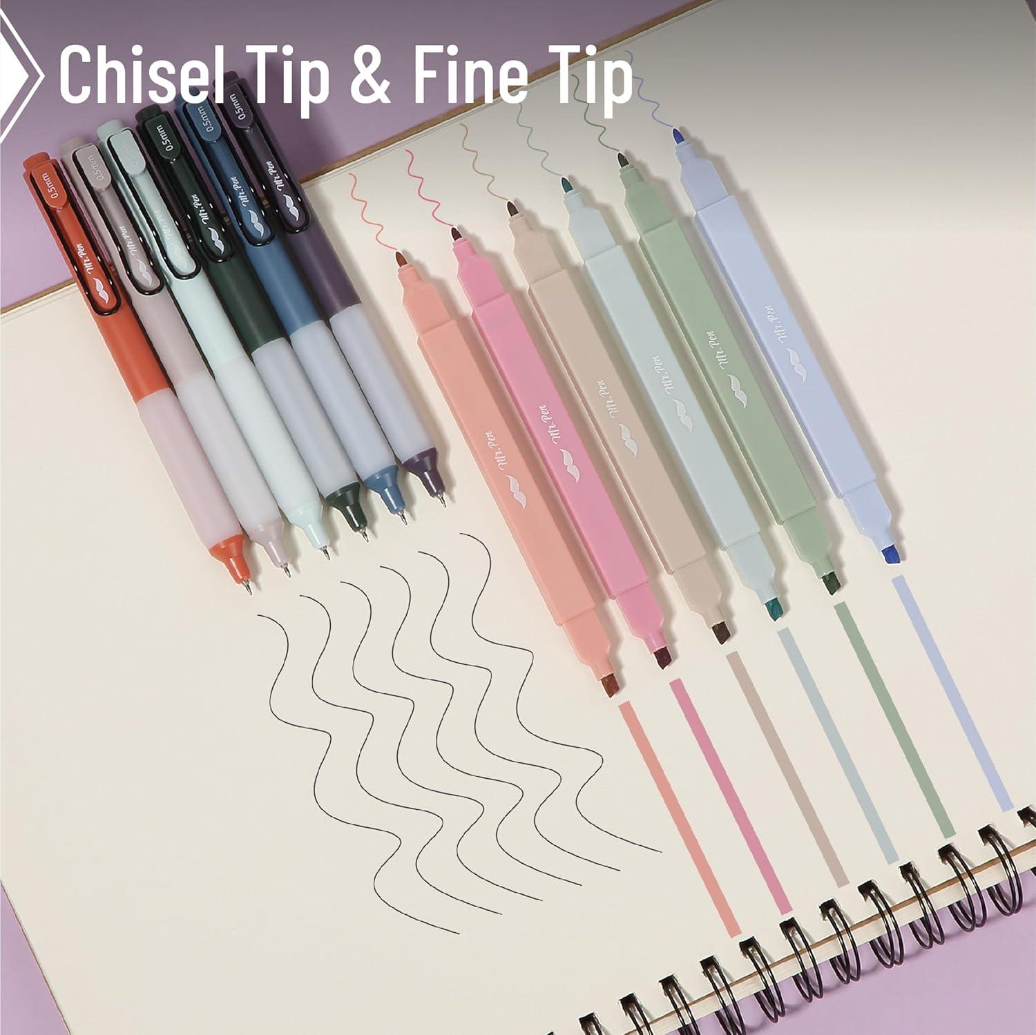 imageMr Pen Dual Tip Aesthetic Highlighters and Gel Pens 12 Pack Assorted Colors No Bleed Black Ink Cute Pens for Bibles