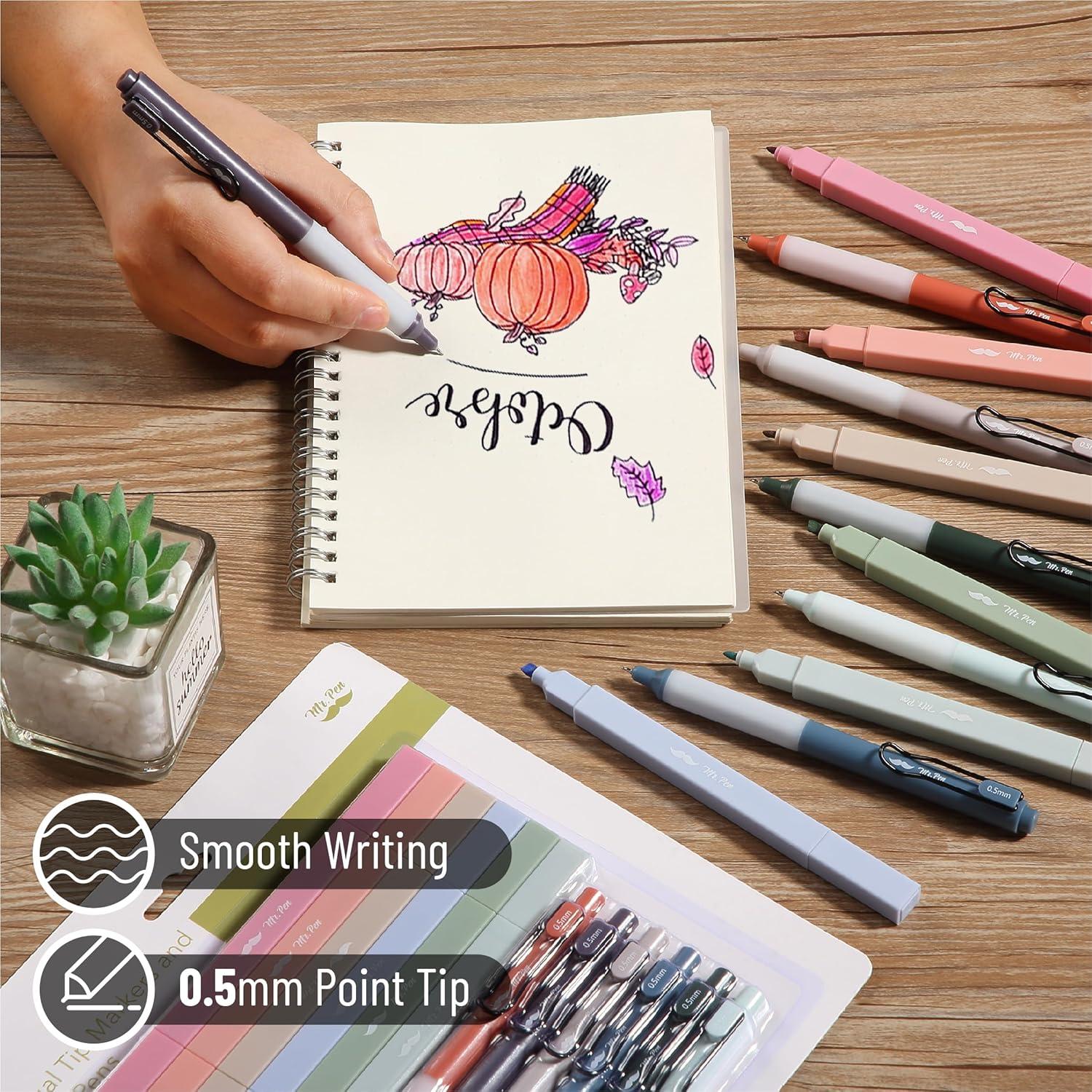 imageMr Pen Dual Tip Aesthetic Highlighters and Gel Pens 12 Pack Assorted Colors No Bleed Black Ink Cute Pens for Bibles
