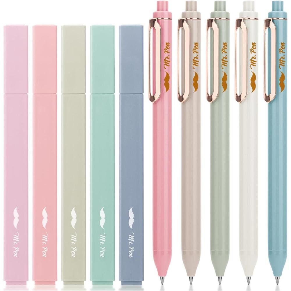 imageMr Pen Aesthetic Highlighters and Gel Pens 10 Pack Assorted Colors Bible Highlighters No Bleed Highlighters for Bibles Morandi Barrels Black Ink Gel Pens Cute Highlighter Pens Aesthetic Gel Pens