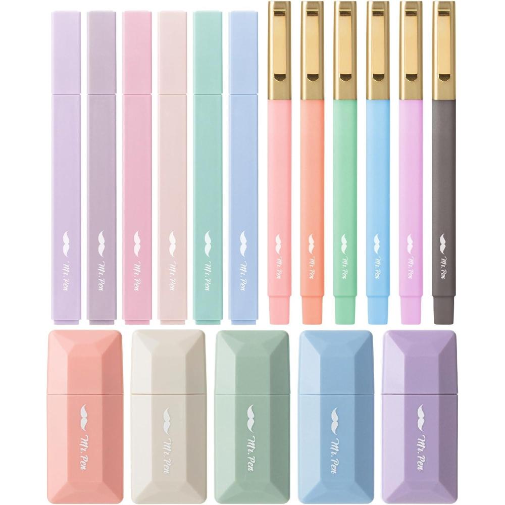 imageMr Pen Aesthetic Highlighters and Pens 17 Pack Aesthetic Correction Tapes Cute Highlighters Assorted Colors Black Ink Bible Pens 10mm Bible Pens No Bleed Through Highlighter Set