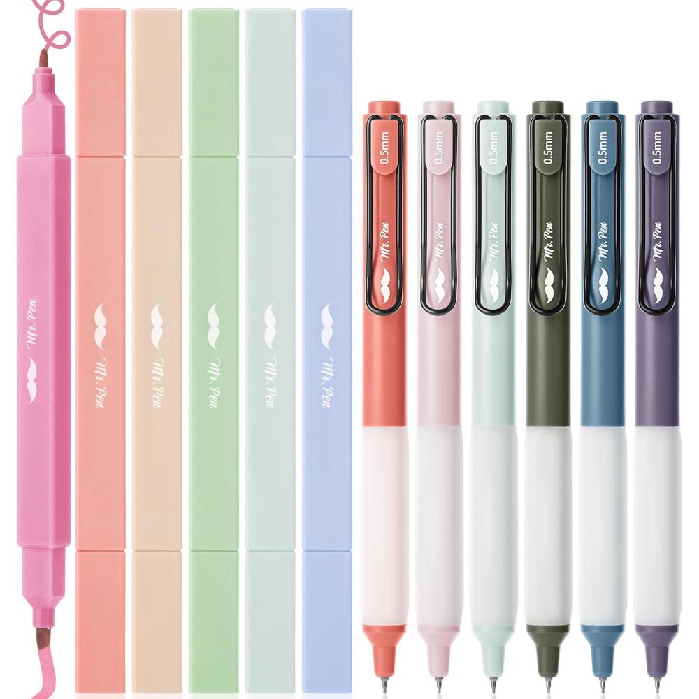 imageMr Pen Dual Tip Aesthetic Highlighters and Gel Pens 12 Pack Assorted Colors No Bleed Black Ink Cute Pens for Bibles