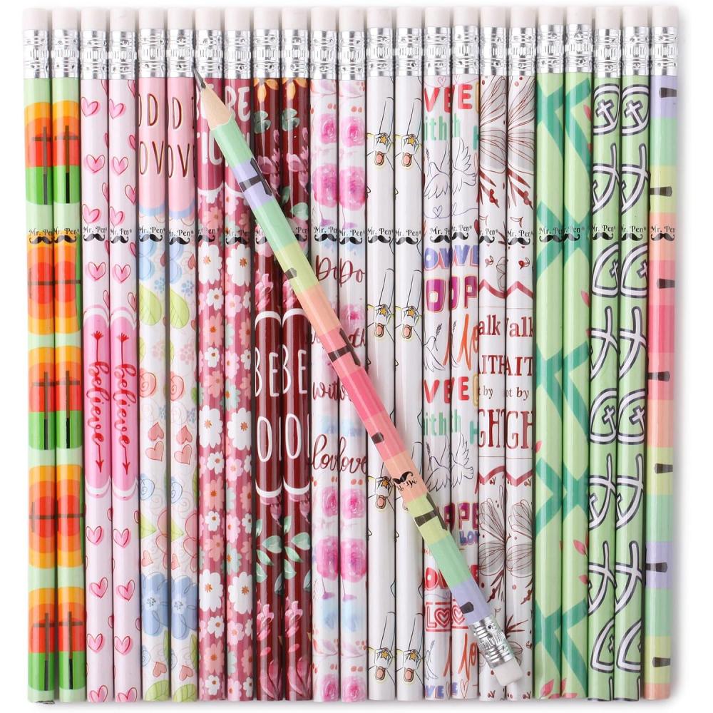 imageMr Pen Floral Bible Pencils 24 Pcs Assorted Designs Colorful Verse and Flower Pencils Religious for Bible Journaling