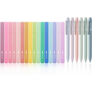 imageMr Pen Aesthetic Highlighters and Gel Pens 22 Pack Assorted Colors Bible Highlighters No Bleed Black Ink Gel Pens Cute Highlighter Pens No Bleed Highlighters for Bibles Aesthetic Gel Pens