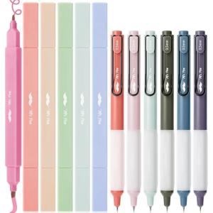 imageMr Pen Dual Tip Aesthetic Highlighters and Gel Pens 12 Pack Assorted Colors No Bleed Black Ink Cute Pens for Bibles