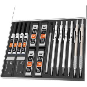 imageMr Pen Metal Mechanical Pencil Set 5Sizes 03 05 07 09 2mm Mechanical Pencils Sketching Pencils Drafting Pencil Mechanical Pencil Metal Lead Pencils Drawing Mechanical Pencils