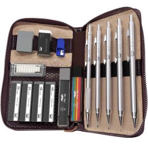 imageMr Pen Metal Mechanical Pencil Set in Leather Case 5 Sizes 03 05 07 09 2mm mechanical pencils Sketching Pencils Drafting Pencil