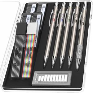 imageMr Pen Metal Mechanical Pencil Set with Lead and Eraser Refills 5 Sizes 03 05 07 09 2mm Drafting Sketching Architecture Drawing Metal Mechanical Pencils