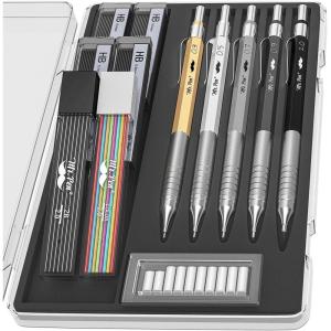 imageMr Pen Metal Mechanical Pencil Set with Leads and Eraser Refills 5 Sizes  03 05 07 09 and 2 Millimeters Sketching Drafting Pencil