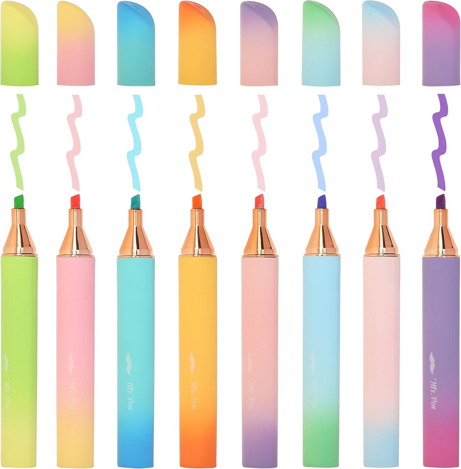 imageMr Pen Aesthetic Highlighters 8Pack Chisel Tip Energetic Colors Gradient Barrel Cute Highlighters Assorted Colors