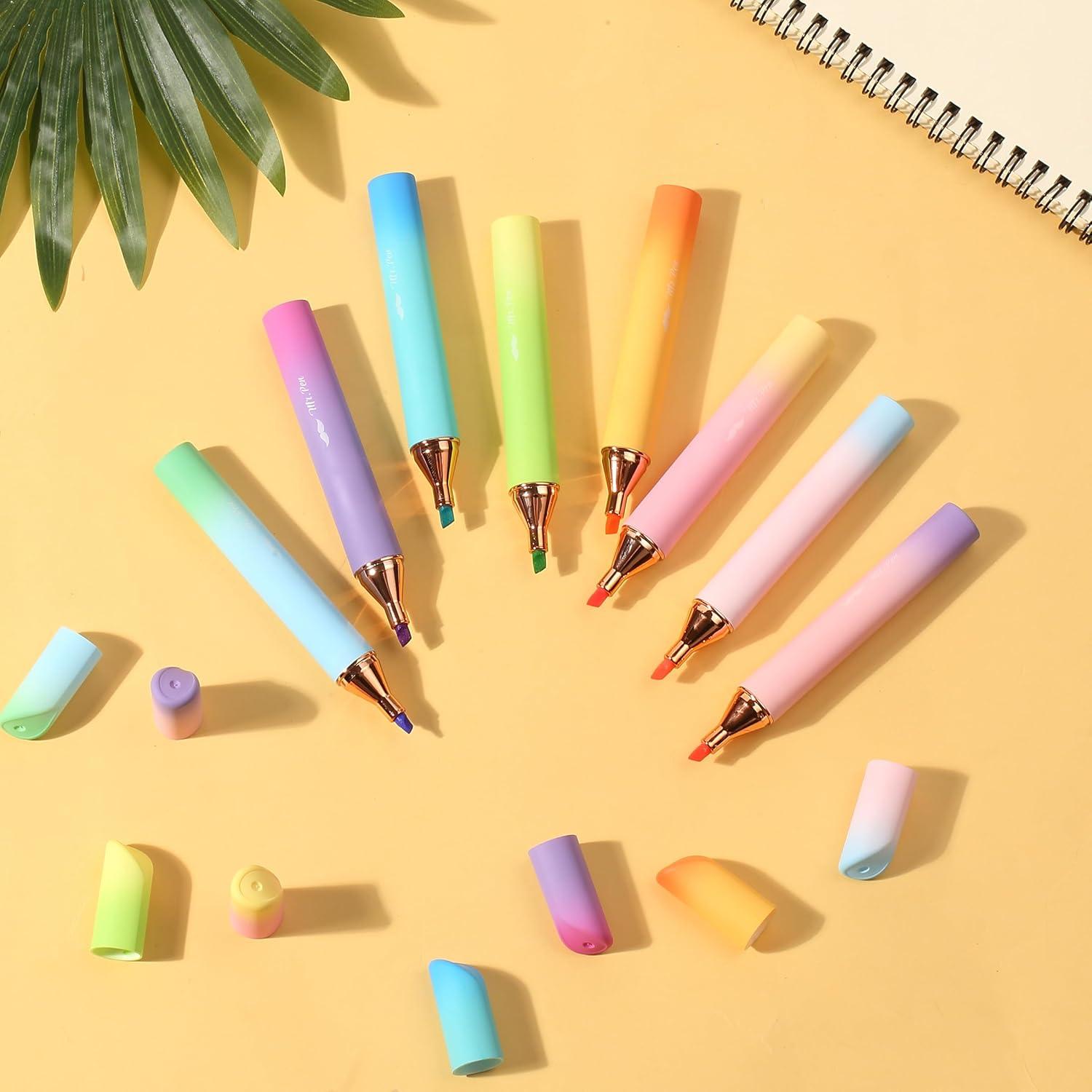 imageMr Pen Aesthetic Highlighters 8Pack Chisel Tip Energetic Colors Gradient Barrel Cute Highlighters Assorted Colors