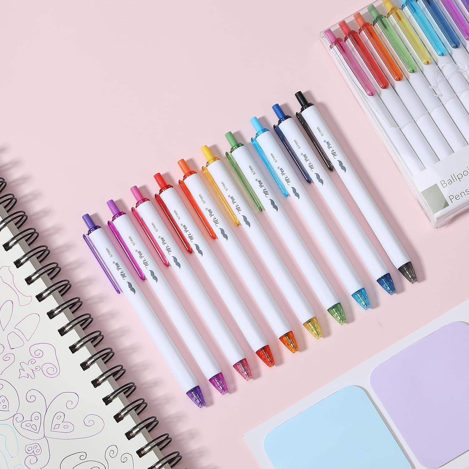 imageMr Pen Ballpoint Pens 10 Pack Colorful Ink Cute Ballpoint Pens Assorted Color Ink Cute Pens for Journaling Aesthetic Pens Bible Pen Ball Point Pens Black Pens Ballpoint Smooth Writing Pens