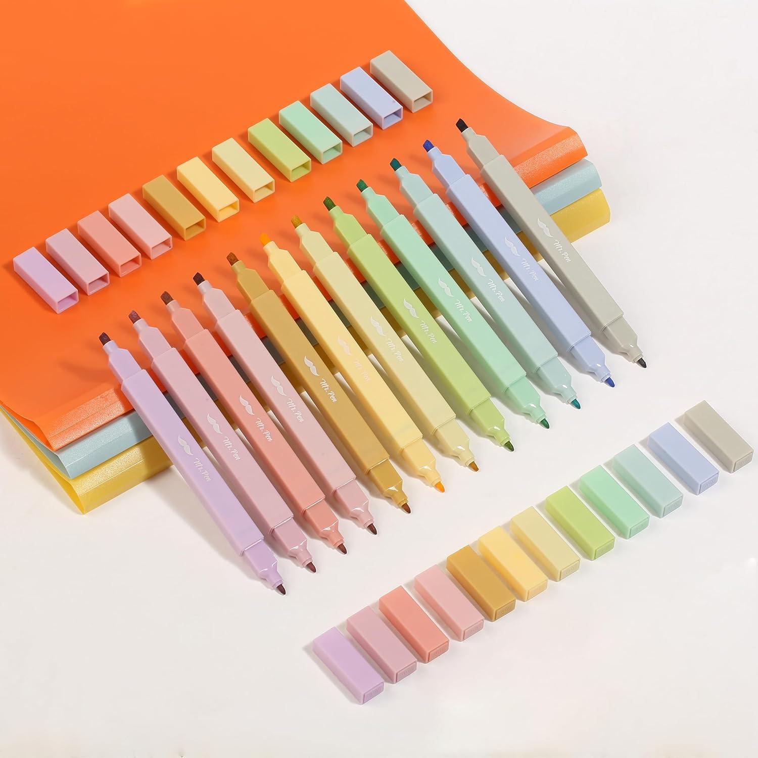 imageMr Pen Dual Tip Aesthetic Highlighters 12Pack Chisel ampamp Fine Tips Pastel Colors Cute Assorted Colors Cute High lighters for School Highlighter Set