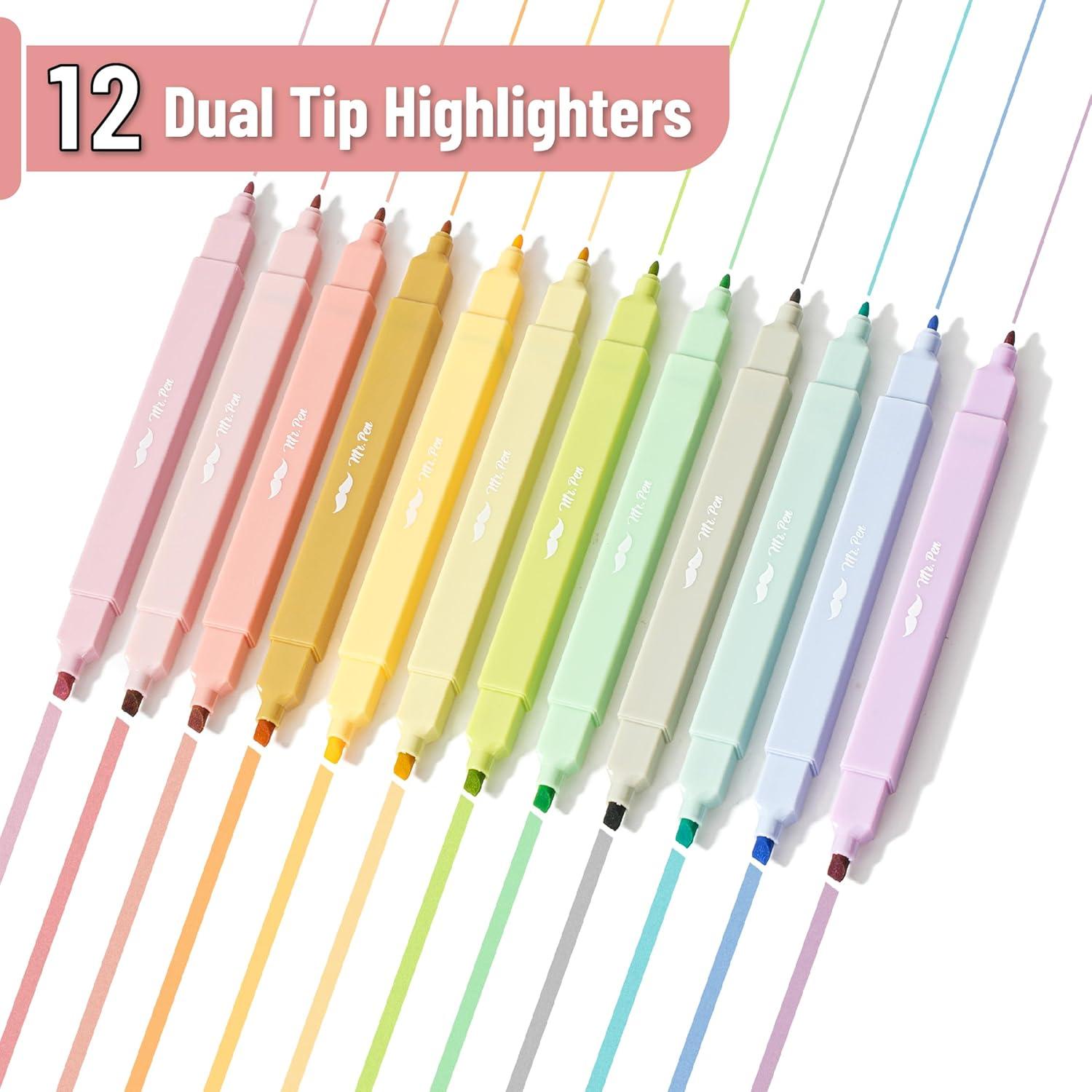 imageMr Pen Dual Tip Aesthetic Highlighters 12Pack Chisel ampamp Fine Tips Pastel Colors Cute Assorted Colors Cute High lighters for School Highlighter Set