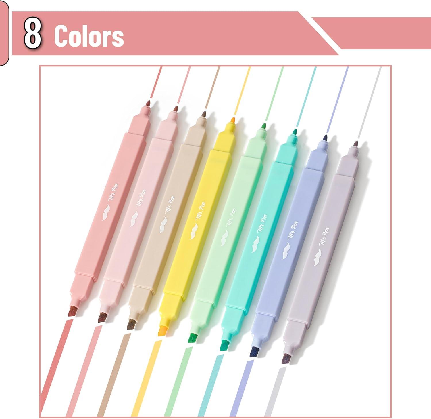 imageMr Pen Dual Tip Aesthetic Highlighters 8 pcs Fine ampamp Chisel Tips Pastel Colors Cute Highlighters Assorted Colors Bible Highlighters and Pens No Bleed Highlighters for Bible Pages No Bleed