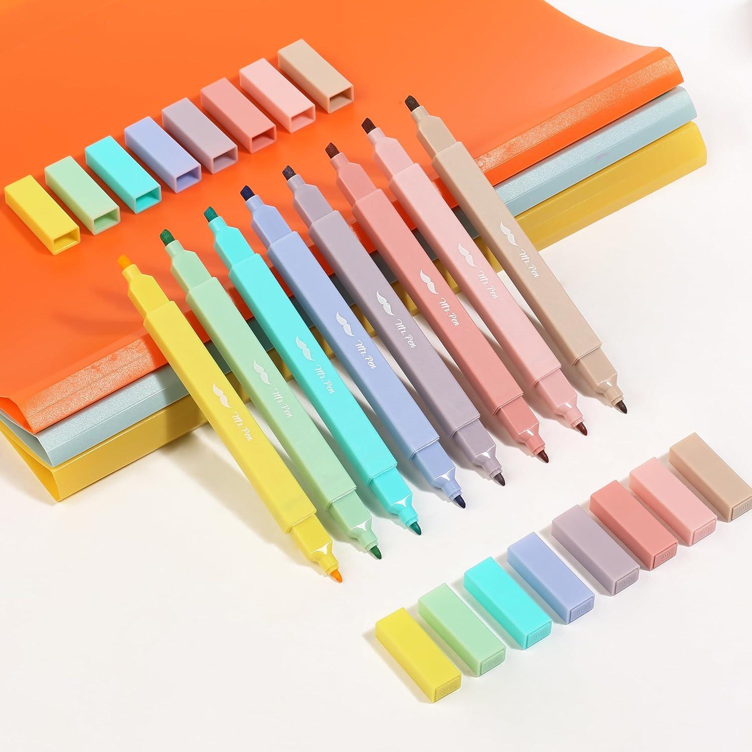 imageMr Pen Dual Tip Aesthetic Highlighters 8 pcs Fine ampamp Chisel Tips Pastel Colors Cute Highlighters Assorted Colors Bible Highlighters and Pens No Bleed Highlighters for Bible Pages No Bleed
