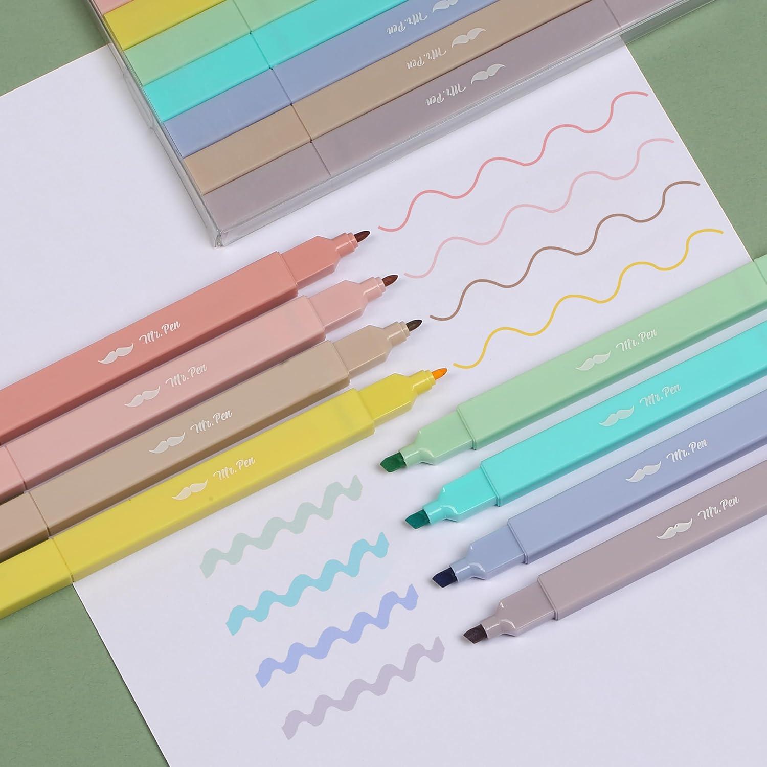 imageMr Pen Dual Tip Aesthetic Highlighters 8 pcs Fine ampamp Chisel Tips Pastel Colors Cute Highlighters Assorted Colors Bible Highlighters and Pens No Bleed Highlighters for Bible Pages No Bleed