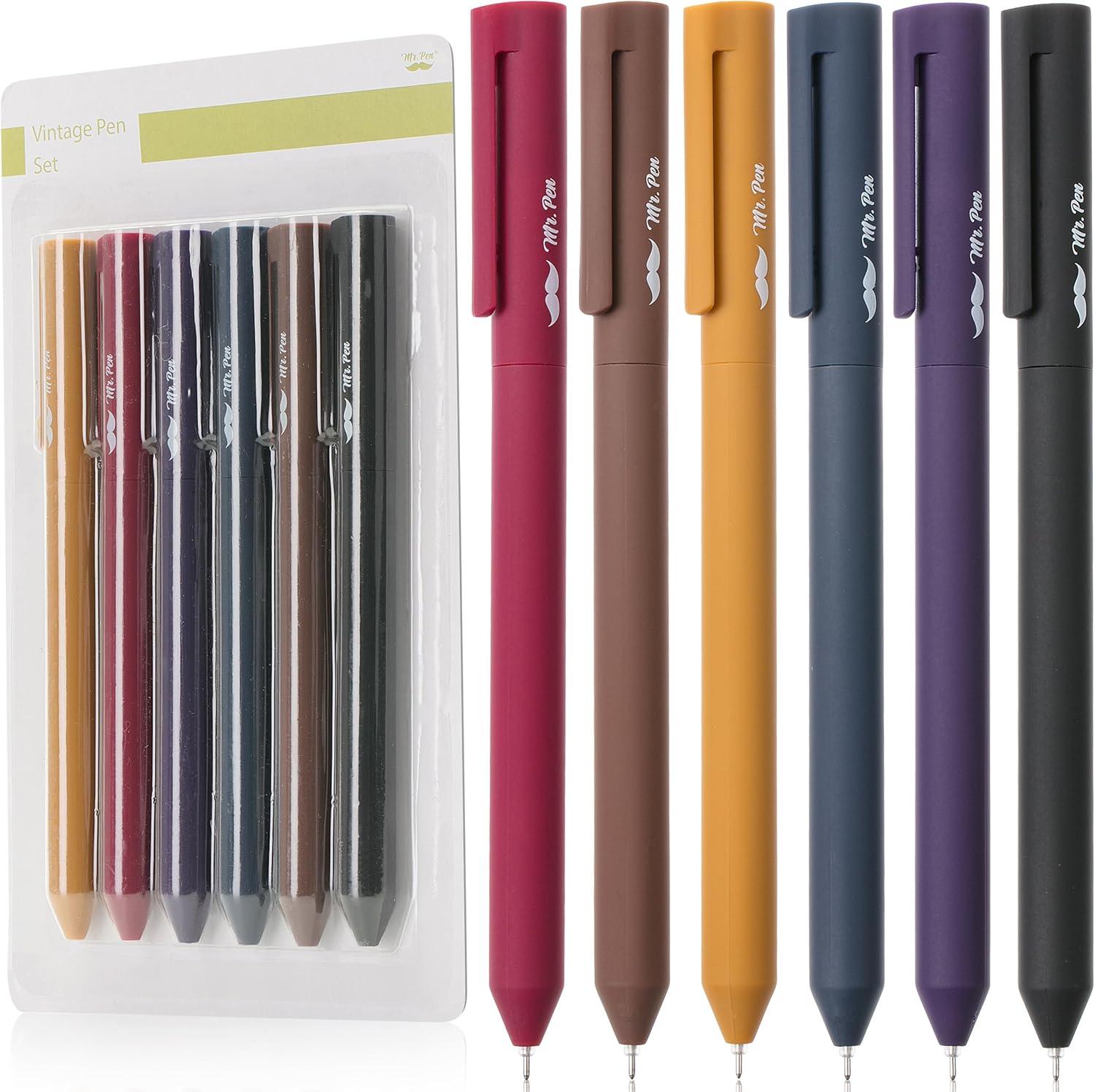 Mr. Pen Retractable Gel Pens, 6 Pack Vintage Colors, Fine Point Pens ...