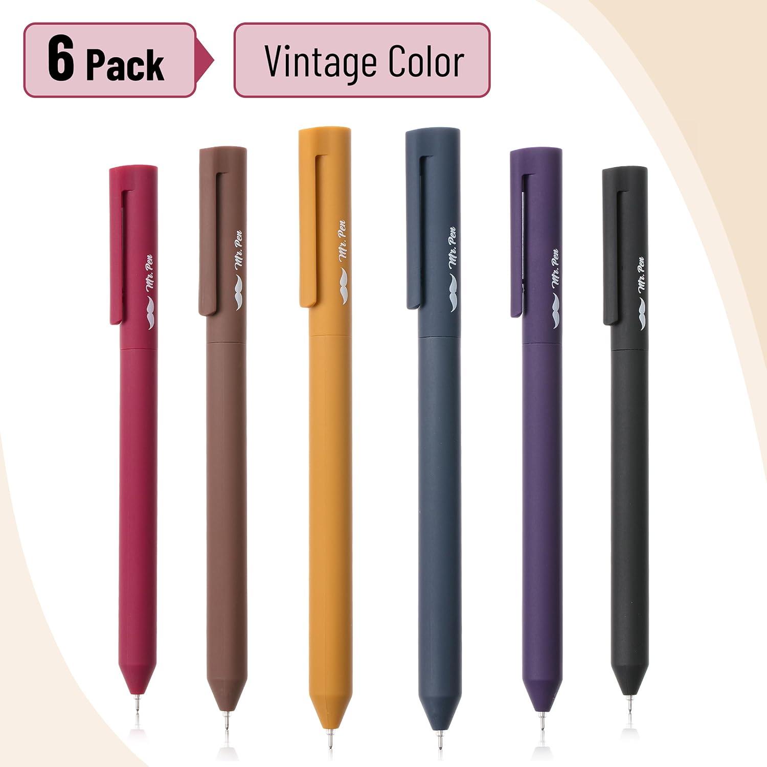 Mr. Pen Retractable Gel Pens, 6 Pack Vintage Colors, Fine Point Pens ...