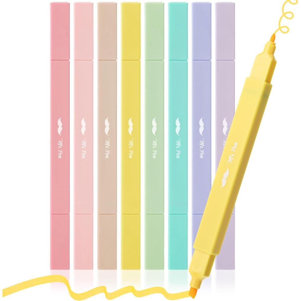 imageMr Pen Dual Tip Aesthetic Highlighters 8 pcs Fine ampamp Chisel Tips Pastel Colors Cute Highlighters Assorted Colors Bible Highlighters and Pens No Bleed Highlighters for Bible Pages No Bleed