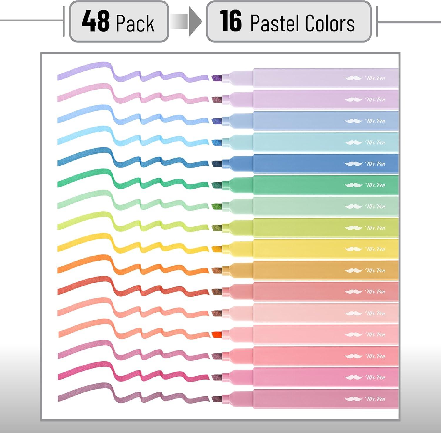 imageMr Pen Aesthetic Highlighters 48 Pack Chisel Tip Pastel Colors Cute Highlighters Assorted Colors Cute Highlighters for School Highlighters Highlighter Set Pastel Highlighters