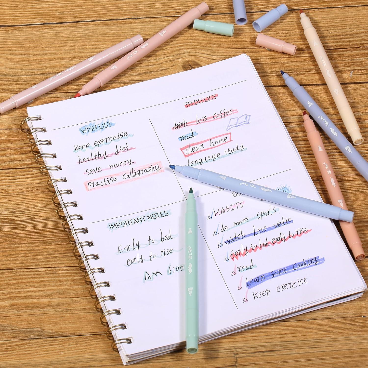 imageMr Pen  Dual Tip Aesthetic Highlighters 8 pcs Chisel ampamp Brush Tips Pastel Colors Cute Assorted Bible Highlighters ampamp Pens No Bleed for Bible Pages