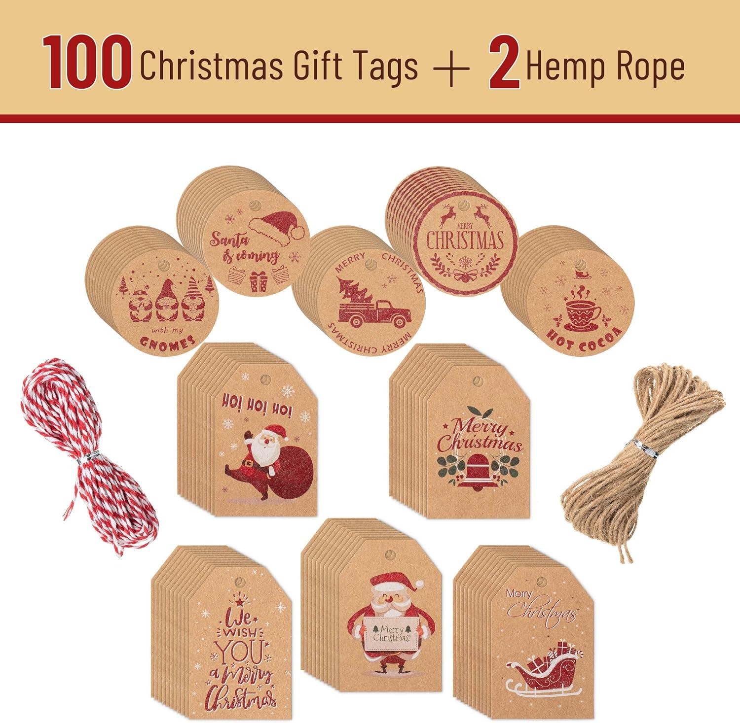 imageMr Pen Christmas Gift Tags 100 pcs with Hemp Rope 10 Designs Kraft Paper Tags Gift Tags with String Brown Tags Christmas Tags for Gifts Blank Gift Tags Gift Bag Tags for Gift Bags Gift Tag