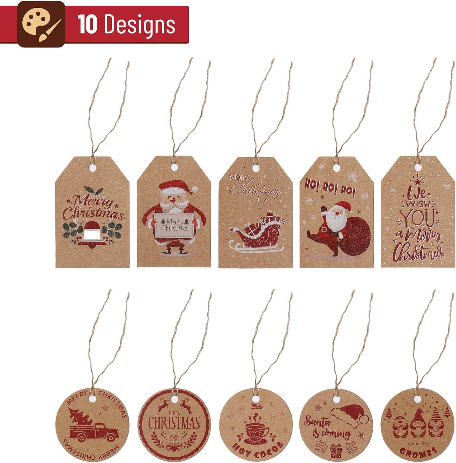 imageMr Pen Christmas Gift Tags 100 pcs with Hemp Rope 10 Designs Kraft Paper Tags Gift Tags with String Brown Tags Christmas Tags for Gifts Blank Gift Tags Gift Bag Tags for Gift Bags Gift Tag