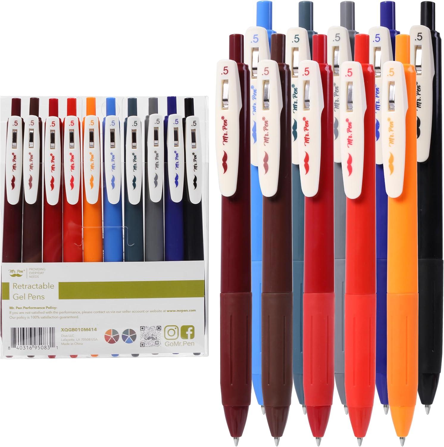 imageMr Pen Retractable Gel Pens 10 Pack Dark Vintage Ink Colors Gel Pens Fine Point Fast Dry Vintage Pen Retractable Pens Gel Ink Pens Aesthetic Pens for Journaling Fine Tip Pens