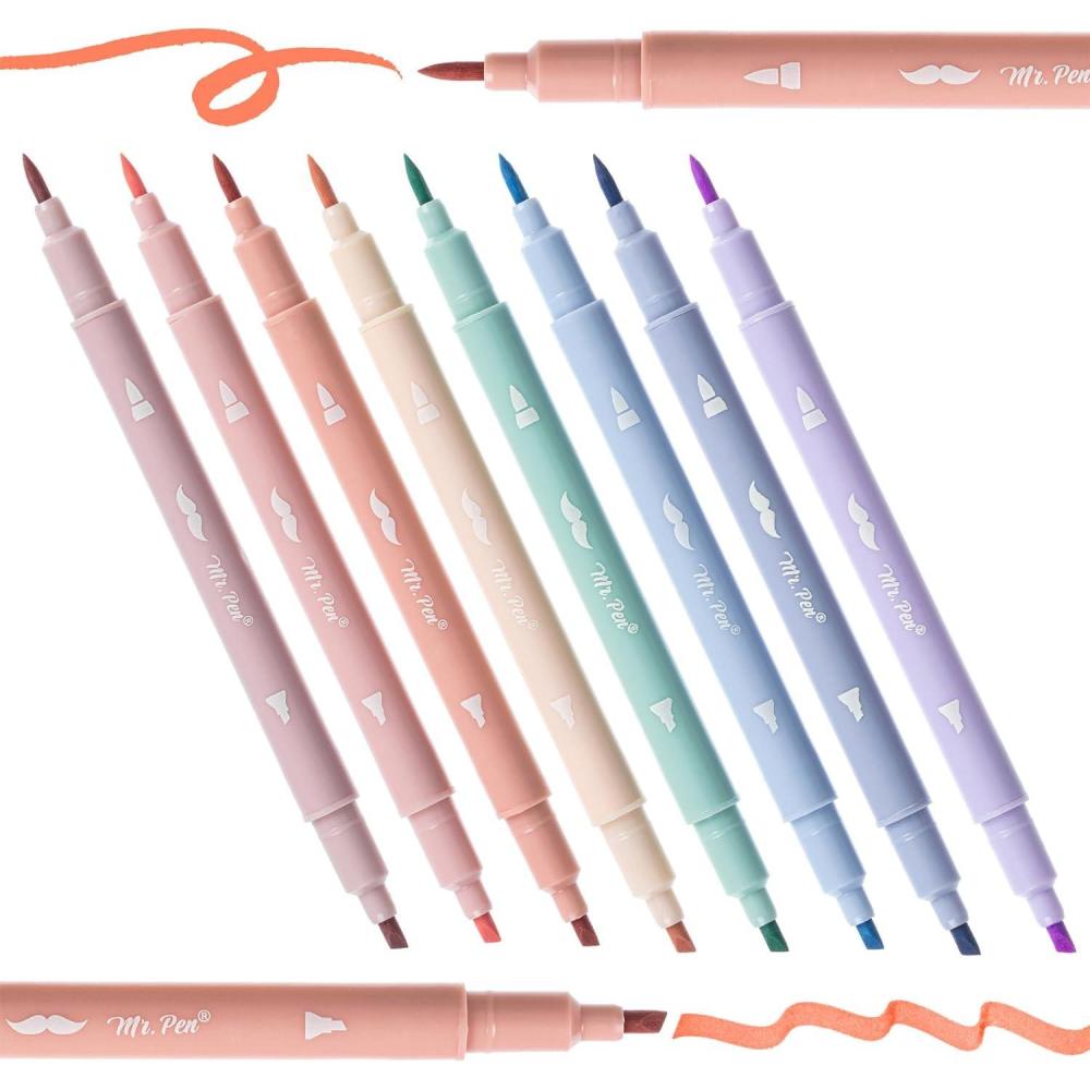 imageMr Pen  Dual Tip Aesthetic Highlighters 8 pcs Chisel ampamp Brush Tips Pastel Colors Cute Assorted Bible Highlighters ampamp Pens No Bleed for Bible Pages
