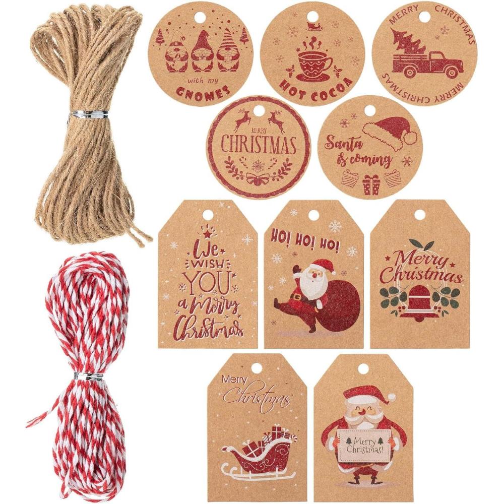 imageMr Pen Christmas Gift Tags 100 pcs with Hemp Rope 10 Designs Kraft Paper Tags Gift Tags with String Brown Tags Christmas Tags for Gifts Blank Gift Tags Gift Bag Tags for Gift Bags Gift Tag