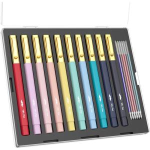 imageMr Pen Aesthetic Pens 10 Pack Colorful Ink with Case and 12 Refills Fast Dry No Smear Bible Pens No Bleed Through 07mm Fine Point Pen Ballpoint Pens Ballpoint Pens for Note Taking